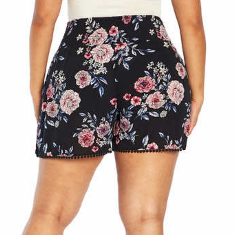 Three Dots Ladies' Printed Black and Pink Floral Shorts with Crochet Trim Detail - Picture 4 of 5